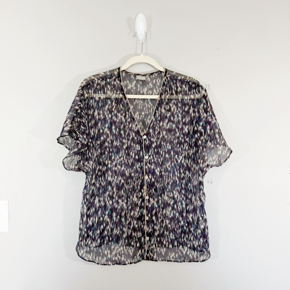 Converse Sheer Button Up Blouse Women’s Size Small Purple Cover-up Boho V-neck